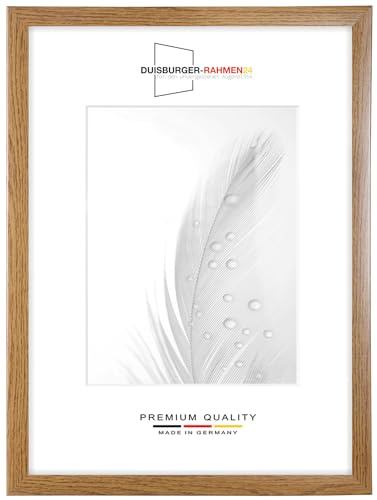 Duisburger-Rahmen24 DR24 38x52 Bilderrahmen (Eiche rustikal) nach Maß, 35 mm breiter MDF Holzrahmen inkl. entspiegelter Anti-Reflex Kunstglasscheibe, stabiler Rückwand, Biegestiften und Aufhängern