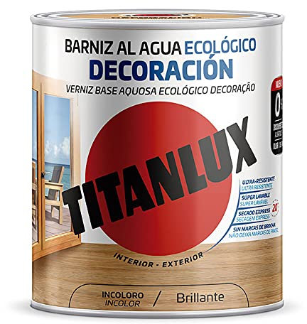 TITAN Barniz AL Agua ECOLÓGICO DECORACIÓN Brillante INCOLORO 250ml TITANLUX M20100014, Multicolor