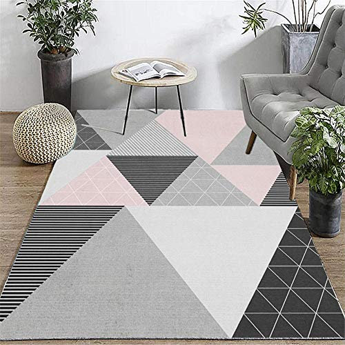 DJHWWD Tapis Antiderapant Exterieur Grand Triangle à Rayures Style Moderne Tapis de Salon Design Gris Rose Tapis D¡¯Eveil Tapis Dry Rose 80X160CM