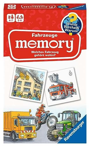 Ravensburger 20647 - Fahrzeuge Memory® Wieso? Weshalb? Warum? der Spieleklassiker für 2-6 Spieler, Kinderspiel für alle Fahrzeug-Fans ab 4 bis 7 Jahren