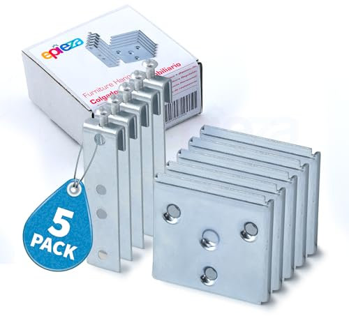 Juego de colgadores para cabeceros, cabezales, muebles de cocina, armarios, (incluye bastoncillo colgador y placa soporte). Herrajes para colgar muebles de cocina. (5)