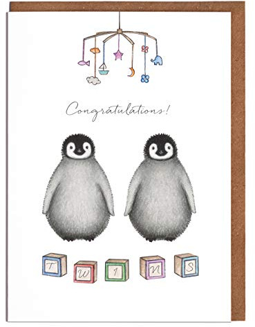 Grußkarte für Zwillinge von Pinguine – Congratulations – Unisex-Karte