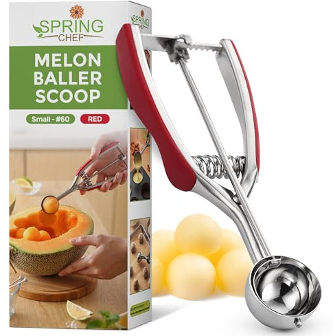 Spring Chef Small Stainless Steel Melon Baller Scoop #60, 1 Tablespoon, Red