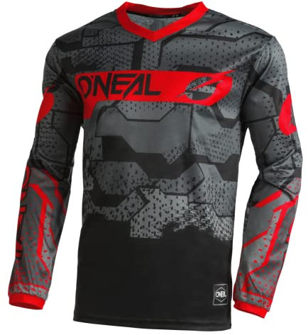O'NEAL | Motocross-Shirt langarm | Kinder | MX MTB Mountainbike | Leichtes Material, ergonomischer Slim Fit Schnitt für perfekte Passform | Element Youth Jersey Camo V.22 | Schwarz Rot | L