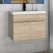 Aica Sanitär Waschbecken mit Unterschrank 60 cm Badmöbel Set mit Waschtisch Keramik dick Gäste WC Eiche Matt
