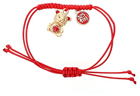 Année du tigre Bracelet Rouge Signe du chinois Animal Bracelet à breloques Bracelet en or Bracelet porte-bonheur chinois Yoga Chaîne de poignet Corde de cire