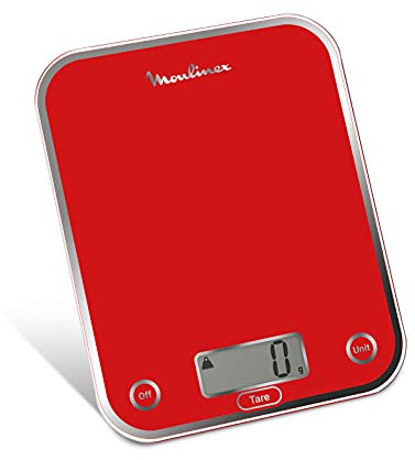 Moulinex BN5001 Optiss, Bilancia da cucina, vetro temperato resistente, funzione liquid, Rosso