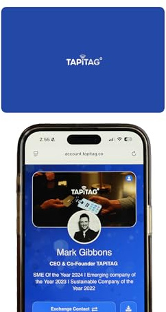 TAPiTAG PVC Digitale Visitenkarte - Kein Abonnement erforderlich - Kontaktlose Karte mit NFC, QR und Online-Profil für Netzwerk- und Geschäftsveranstaltungen (Blau)