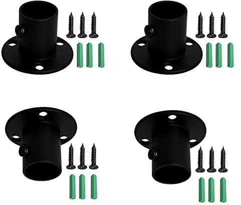 Ohamtes 4 Stück Rohrlochdurchmesser 19 mm (3/4 Zoll), Edelstahl matt schwarz, verstellbare Gardinenstange Montagehalterung Schrankstange Flansch Halterung Duschvorhang