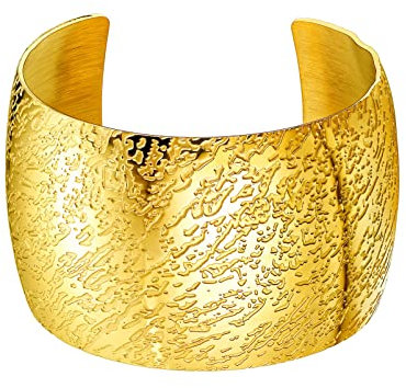 PROSTEEL 18k vergoldet Breite Armspange für Frauen Mädchen Offener Armreif mit Retro Muster Damen 40mm breit Oberarmband Armschmuck Accessoire für Party