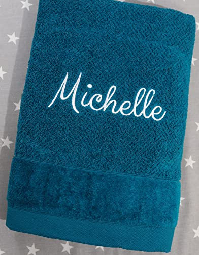 ★ Handtuch mit Namen Bestickt ★ Duchtuch ★ Geschenk ★ Badetuch ★ 550 g/m2 ★ SUPER QUALITÄT ★ (50 x 90 cm, Türkis)