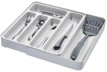 iDesign Eco BPA-Free Recycled Plastic Expandable Flatware and Cutlery Tray, Flint