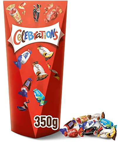 Celebrations Pop Box 350g I Geschenk I Überraschung I Geschenkbox I Mini Schokoriegel Mix I Twix Snickers Mars Milky Way Galaxy Maltesers Teasers Galaxy Caramel Bounty