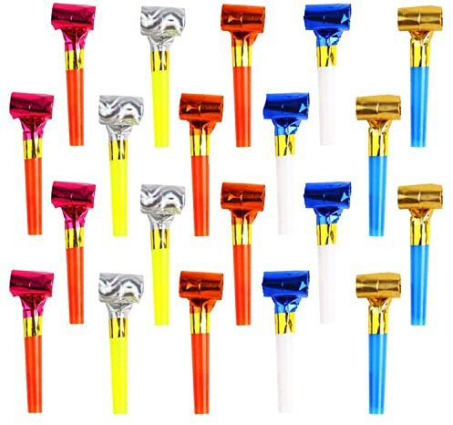 AKH® 20 Party Blowers | Birthday Loot Bag Filler | Colourful Foil Blowouts | Blowouts Noisemakers | Party Noise Generators | Party Whistles | Noise Toy For Birthdays Weddings Celebrations