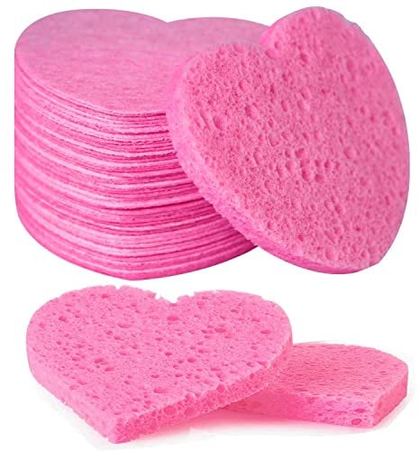 50-Count Facial Sponges Compressed, 100% Natural Cellulose Face Sponge Professional Cosmetic Spa Sponges for Face Cleansing, Exfoliating Mask, Makeup Removal for Travel and Home, Pink