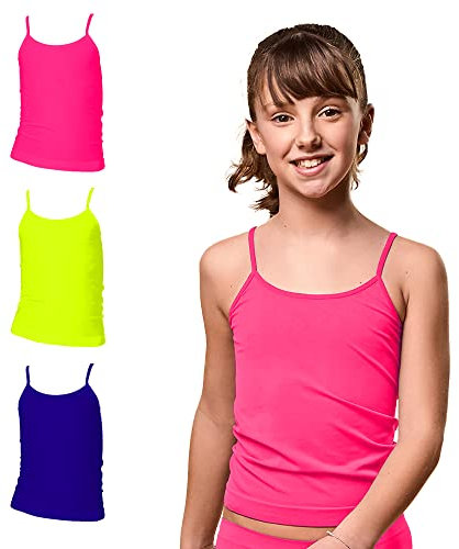 FOCENZA Canottiere Bambina in Microfibra con Spalline Sottili, Elasticizzate e Confortevoli, Multipack da 3 Pezzi in Vari Colori, Made in Italy (Bubble Fluo-Giallo Fluo-Bluette, M)