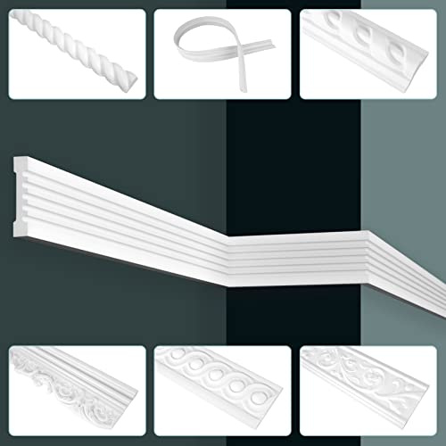 GRAND DECOR Stuckleisten Wand flach, PU Hartschaum & Flexibel - 2m Wandleisten modern glatt Stukatur Stuckprofile Wandverkleidung (10 Meter CR807 weiß)