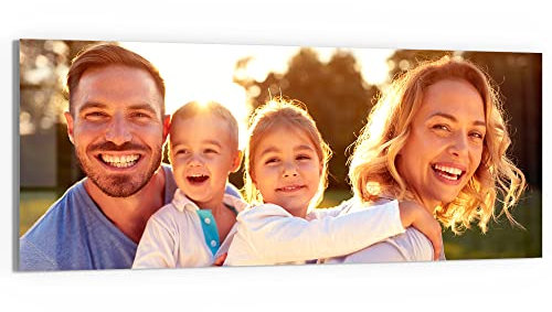 DEQORI personalisiertes Glasbild | eigenes Bild auf Echtglas | horizontal einteilig 125x50 cm | Foto Geschenk | Wandbild für Wohnzimmer, Schlafzimmer, Flur & Küche | individuelle Wanddeko