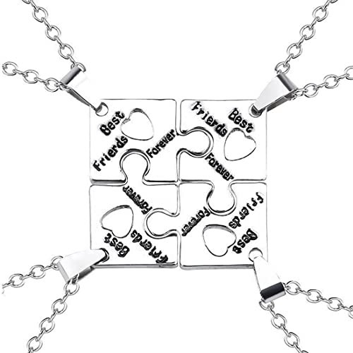 LEEQ Ensemble de 4 Colliers Puzzle et Porte-Clés en Acier Inoxydable avec Inscription Best Friends Forever - Bijoux BFF Cadeau pour Femmes et Filles