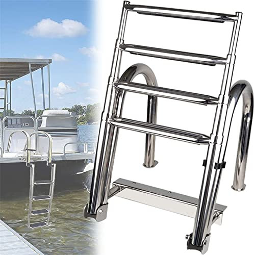 Badeleiter Boot Poolleiter Teleskopisch 4-Stufen-Leiter für Pool/Boot, Ponton Marine Falten Teleskopieren Innenbordleitern für den hinteren Einstieg mit Griffen & breitem Pedal, Belastet 330 lbs