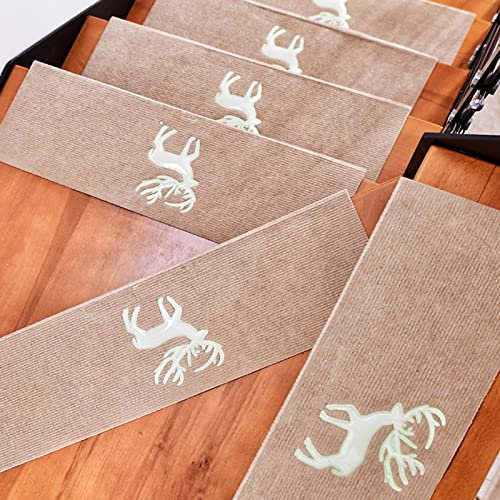 RUDDS Tappetino Luminoso per Scale con Cervo Animale - Antiscivolo, per Interni, Supporto in Gomma (Light Coffee, 15 Pezzi 70x22x4.5cm)