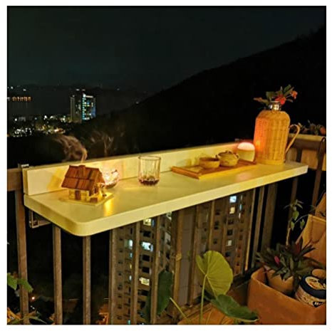 Balkonhängetisch Balkontisch Terrassen-Stehtisch im Freien mit Tischplatte aus Aluminiumlegierung und Rahmen for Aufhängen, klappbarer, Verstellbarer Gartentisch (Color : White, Size : 120x40cm)