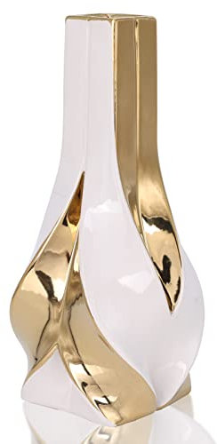 oliruim Keramik Vase in Weiß und Gold - Moderne Wohnkultur Ästhetik - Goldene Vase für Pampasgras, Wohnzimmer, Küche und Kaffeetisch Deko - 27 cm hoch (weiß)