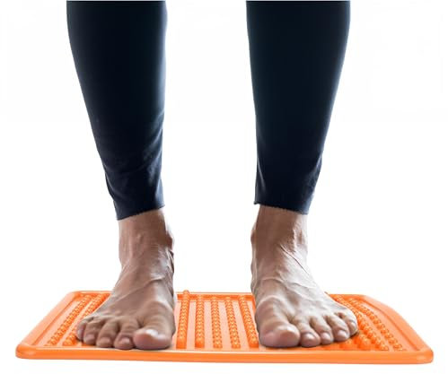 POWRX Akupressurmatte, Fußmassage, Polyvinylchlorid Material, Entlastung und Entspannung, für empfindliche Füße, abgerundete Foot Pain Massagepunkte, 35x2x28 cm - Orange