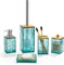 GAHEFY Teal Blue Beach Bathroom Accessories Set, Boho Bamboo Toothbrush Holder, Soap Dispenser, Cotton Swabs Holder, Soap Dish, Toilet Brush, Acrylic (Teal)