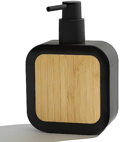 YAUKPH Élégant distributeur de savon en bambou avec pompe à rouille pour salle de bain et cuisine en bambou noir mat