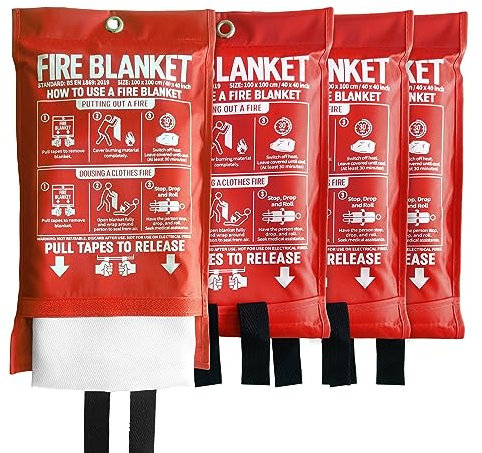 KingtooSize Fire Blanket for Kitchen and Home, 40 x 40, Fiberglass Emergency Fire Blanket, 4 Pack