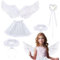 GAROMIA Disfraz de Ángel Con Alas de Plumas, Halo y Cinta Mágica - Para Niños y Mujeres - Ideal Para Halloween y Disfraces