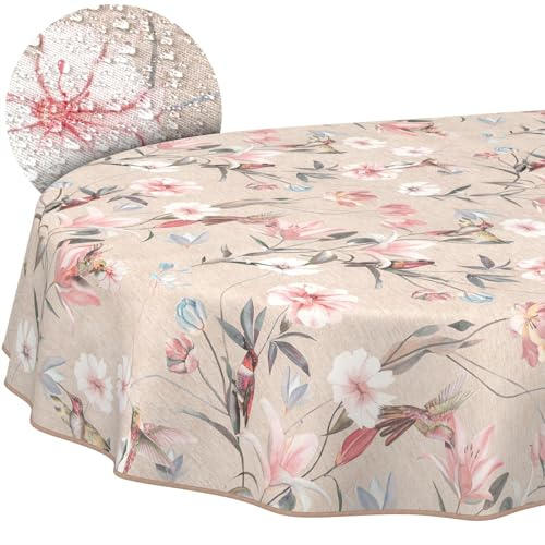 ANRO Tischdecke abwaschbar Kalibri mit Saum oval 240x140 cm In-/Outdoor | mit Saum eingefasst – Tischwäsche aus beschichtetem Stoff – schmutz- & wasserabweisend, pflegeleicht – waschbar bei 30 °C