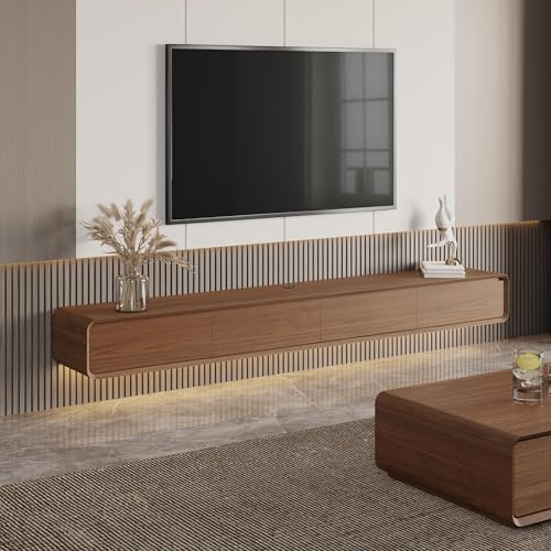 POVISON TV Schrank schwebend 240cm modern Walnussholz aus Massivholz mit 4 Schubladen, TV Lowboard hängend mit Kabelmanagement hochwertig
