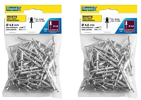 Rapid Blindnieten Aluminium Standard Ø 4,8mm, 8-11mm Klemmbereich, 100 Stück pro Beutel, für Blindnietzangen (Packung mit 2)