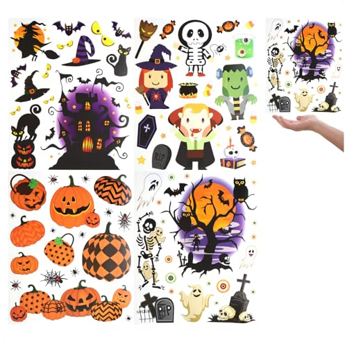 com-four® 4x Halloween-Fensteraufkleber, selbstklebende Fensterbilder | Fensterdekoration - Fenstersticker mit Halloweenmotiven [Auswahl variiert]