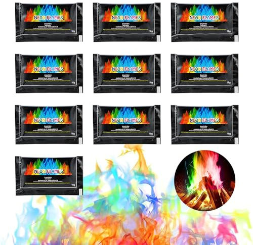 Buntes Feuer, Buntes Feuerpulver, Magic Fire Pulver, Buntes Feuer, Bunte Flamme Farbwechsel Powder Party und Halloween und Weihnachten,Feuerstellen, Kamin, Ofen, für Outdoor-Events 10X10g