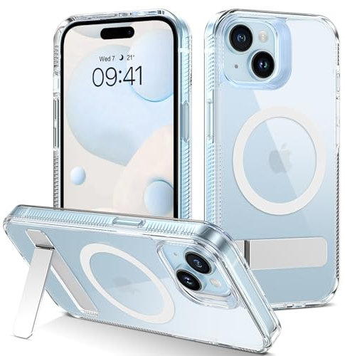 GUAGUA for iPhone 15 Case [Compatible with MagSafe] [Military-Grade Protection] Transparent Magnetic iPhone 15 Phone Case Slim Kickstand Shockproof Phone Cover for iPhone 15 6.1'', Clear