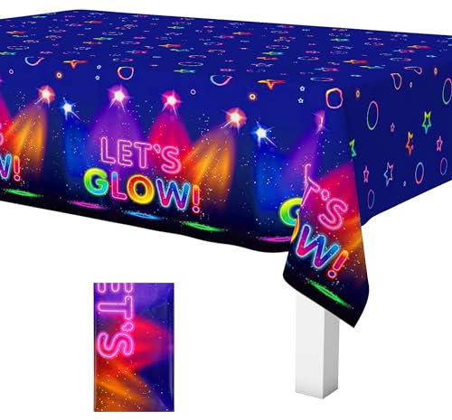 Trimming Shop Let's Glow Rechteckige Party-Tischdecke, 137 x 220 cm, Neon-Tischdecke, abwischbar, Kunststoff, wasserdicht, öldicht, Neon, leuchtet im Dunkeln, Geburtstag, Tanz, Party, Tischdecke, 1