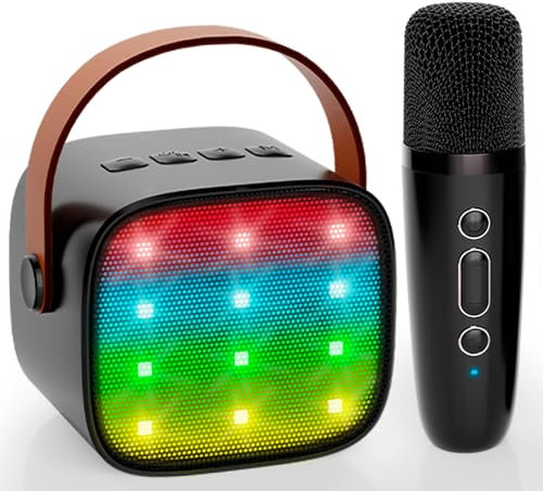 Karaoke Maschine Kinder, Karaoke Anlage mit 1 Mikrofonen, Mini Bluetooth Lautsprecher mit LED Lichteffekten für Kinder Erwachsene, Geschenke für Mädchen Junge Spielzeug für 3 4 5 6 7 8+ Jahre