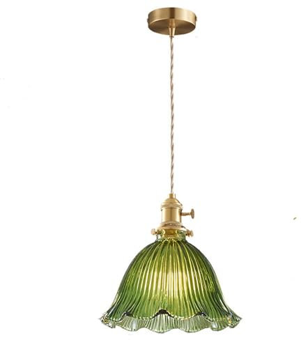 S-Cevada Vintage Hübsche Glas Pendelleuchte, Messing, E27 Lampenfassung Loft-Bar-Decken-Hängelampe, Mini-Kronleuchter für Schlafzimmer, Esszimmer, Küche (Grün, 23cm)