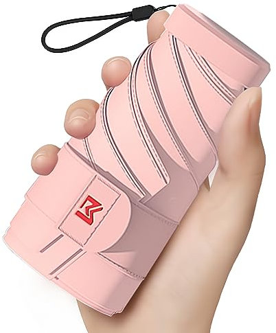 Moorrlii Mini Paraguas Plegable Protección Solar Anti-UV Compacto Bolsillo Mini Paraguas Lluvia Mujeres A prueba de Viaje Portátil Impermeable Sombrilla de Viaje para Mujer y Niña, BL-Pink(With