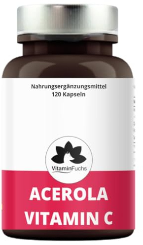 Acerola Vitamin C Kapseln - Natürliches Vitamin C hochdosiert unterstützt: Immunsystem Haut, Müdigkeit & Stress, Vegan von VitaminFuchs