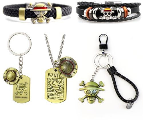 LbsAMP 5pcs Anime SET 1 Halskette 2 Armbänder 2 Schlüsselanhänger Anime Schlüsselanhänger Cartoon Halskette und Armband aus Zinklegierung Männer Frauen Kleines Geschenk Zubehör für Anime-Fans