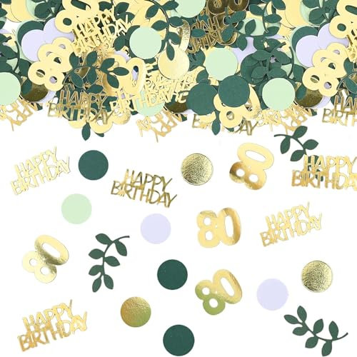 GoldRock Konfetti 80 Geburtstag Deko Groß 2,5-5,5cm,Deko 80 Geburtstag Mann Frau,Streudeko 80 Geburtstage Frau,Tischdeko 80. Geburtstage Deko Grün Gold,Deko zum 80 Geburtstags,80 Geburtstags Mann Deko