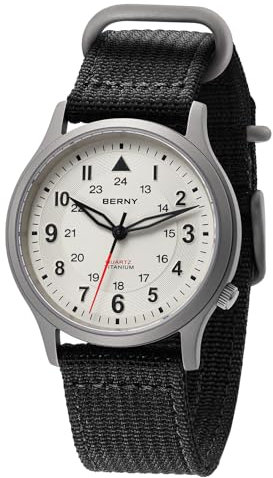 BERNY Titan Uhr Japanische Sweep Zweites Quarzwerk VH31 5AM wasserdichte analoge Quarzuhren für Männer und Frauen Super leuchtende Leinwand Armband