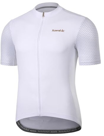 Santic Herren Radtrikot Kurzarm Tops Pro Rennrad Shirt Full Zipper UPF 50+ MTB Jersey mit Taschen, Weiß-2221, Mittel