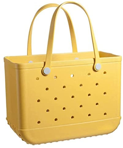 Tuxxjzm Damen Tragetasche, leicht, Strandtasche, Gummi-Tragetasche, EVA-Strandtasche, groß, waschbar, Gummi-Reisehandtaschen für Fitnessstudio, Pool, Lila/Gelb, Refer to