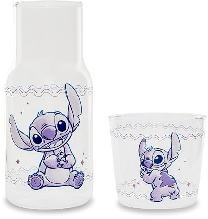 Disney Lilo & Stitch 18-Ounce Glass Pitcher and 8-Ounce Cup | Carafe For Water, Juice, Lemonade