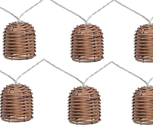 Realideas Dekorative Rattan-Lichterkette, 15 LEDs, 4,8 m, batteriebetrieben, für den Innen- und Außenbereich, wasserdicht, für Zuhause, Pergola, Veranda, Party, Hof